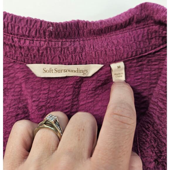 Soft surroundings M purple guaze seersucker button up tunic roll tab sleeve EUC - Picture 5 of 7